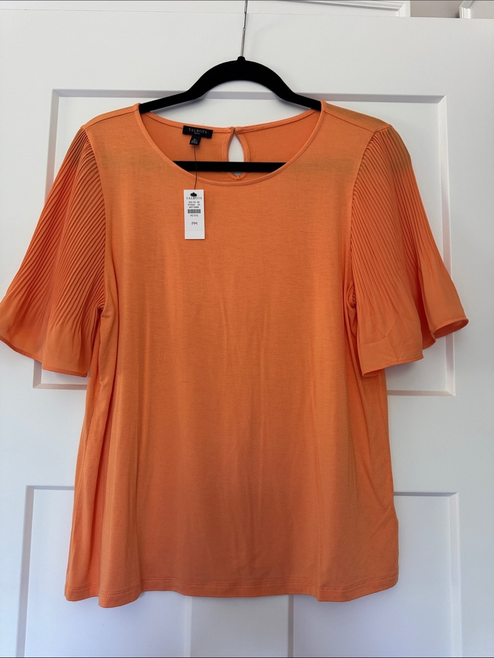 Talbots Orange Pleated Flutter-Sleeve Knit Top